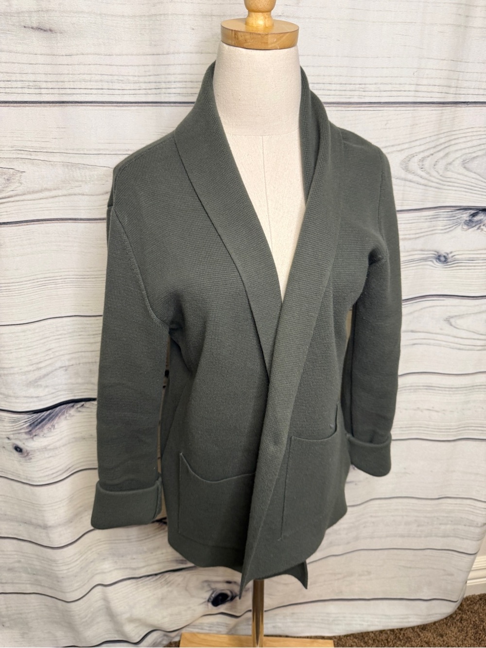 summersalt Olive Shawl-Collar Open Cardigan